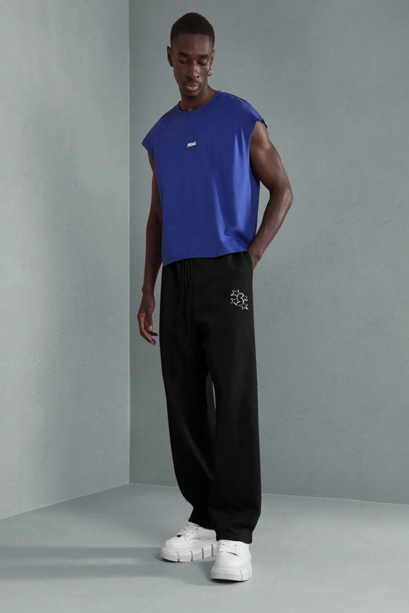 Premium Drop Crotch Eşofman Altı Rahat Kesim Atletik Jogger Yıldız Logolu Ev Giyimi El