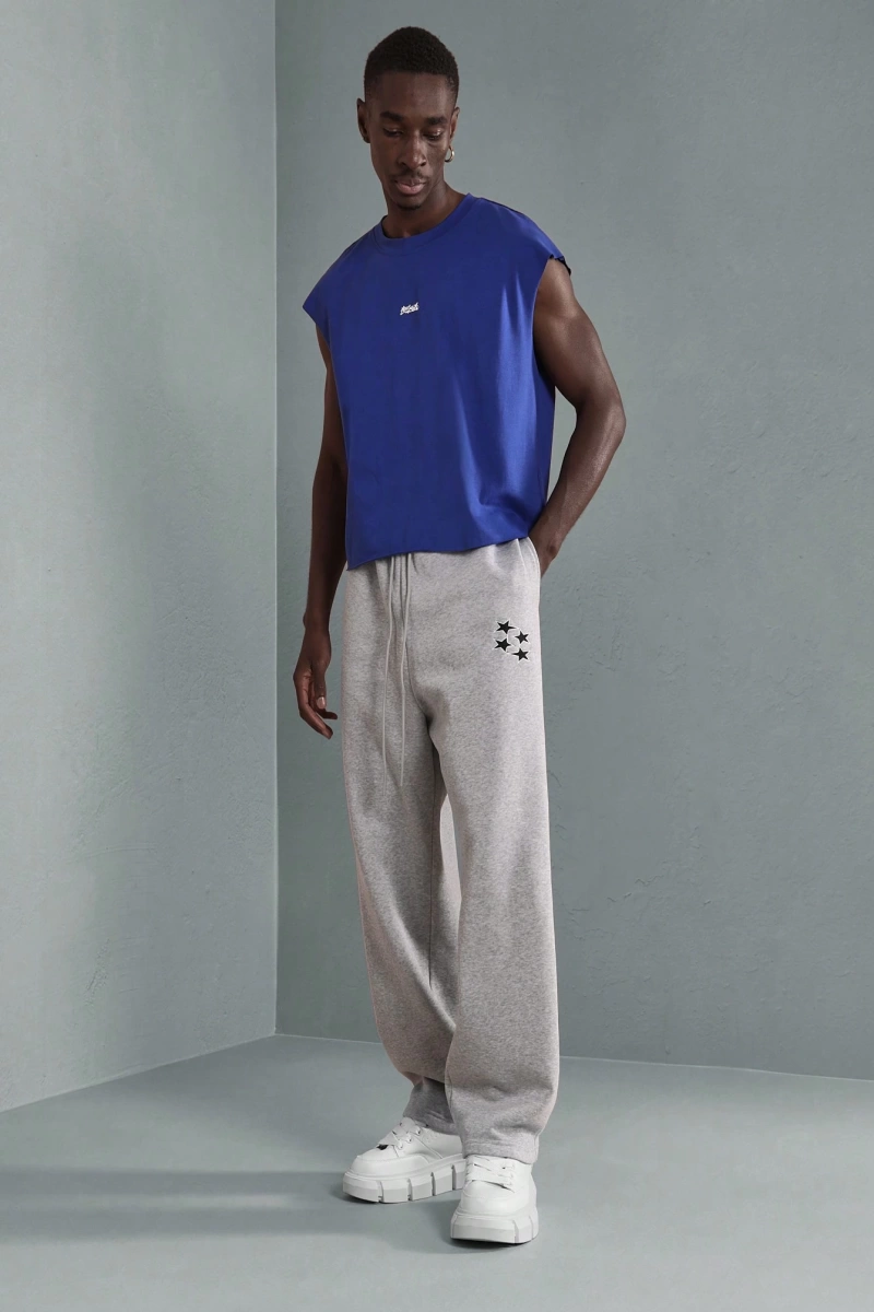 Premium Drop Crotch Eşofman Altı Rahat Kesim Atletik Jogger Yıldız Logolu Ev Giyimi El