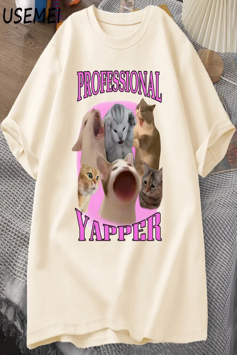 Professional Yapper Cat Graphic T Shirts Women Men Cotton Short Sleeve T-shirts Casual O Neck 2887