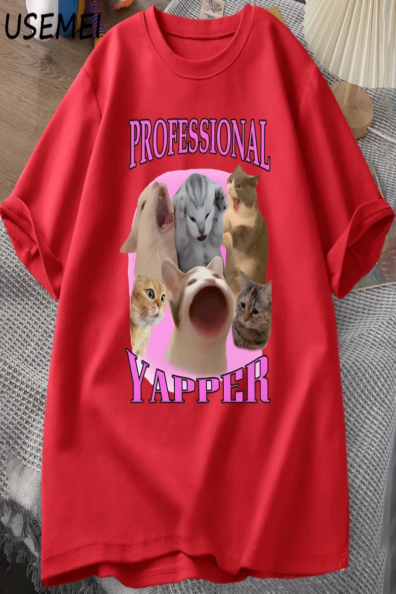 Professional Yapper Cat Graphic T Shirts Women Men Cotton Short Sleeve T-shirts Casual O Neck 2887