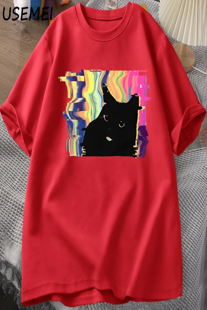 Psychedelic Kedi T Shirt Erkekler Kadınlar için Vaporwave Estetik T-shirt Harajuku Punk Tshir 3015