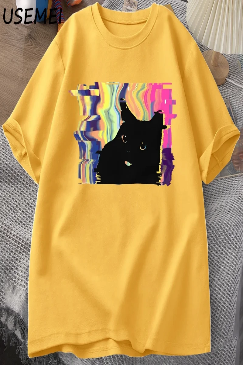 Psychedelic Kedi T Shirt Erkekler Kadınlar için Vaporwave Estetik T-shirt Harajuku Punk Tshir 3015
