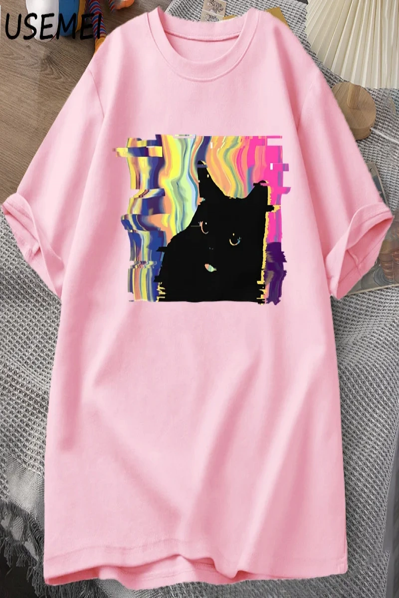 Psychedelic Kedi T Shirt Erkekler Kadınlar için Vaporwave Estetik T-shirt Harajuku Punk Tshir 3015