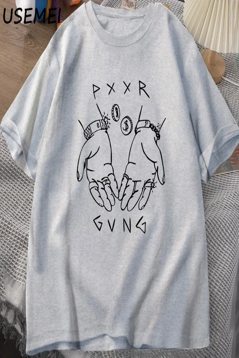 Pxxr Gvng beyaz aile t-shirt O boyun boy Tshirt erkekler pamuk kısa kollu Teeyaz graf 2984