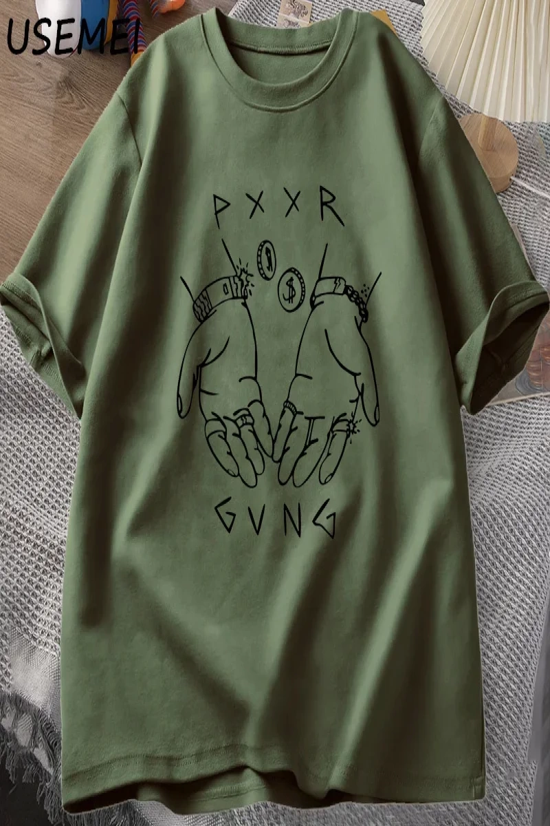Pxxr Gvng beyaz aile t-shirt O boyun boy Tshirt erkekler pamuk kısa kollu Teeyaz graf 2984