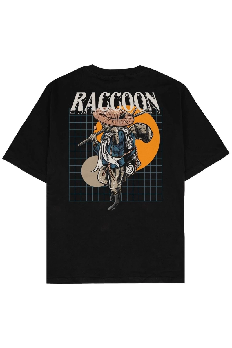 Raccoon Siyah Oversize Unisex T-shirt