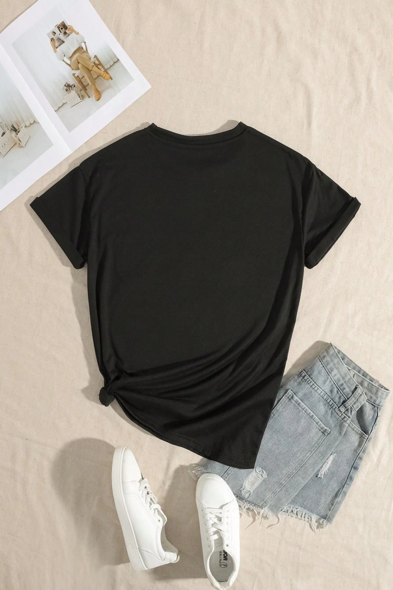 Rahat Çok Yönlü Minimalist Düz Renk Yuvarlak Yaka Kısa Kollu Tişört