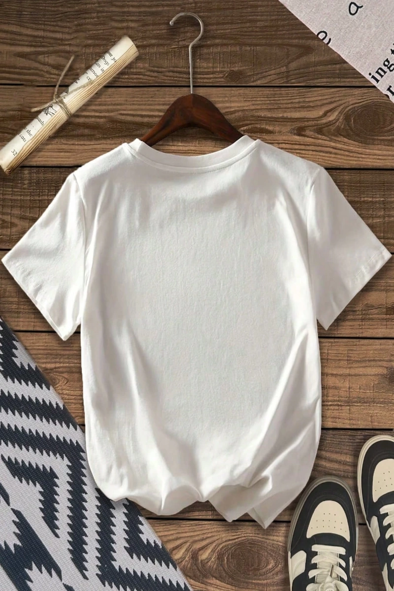 Rahat Çok Yönlü Minimalist Düz Renk Yuvarlak Yaka Kısa Kollu Tişört