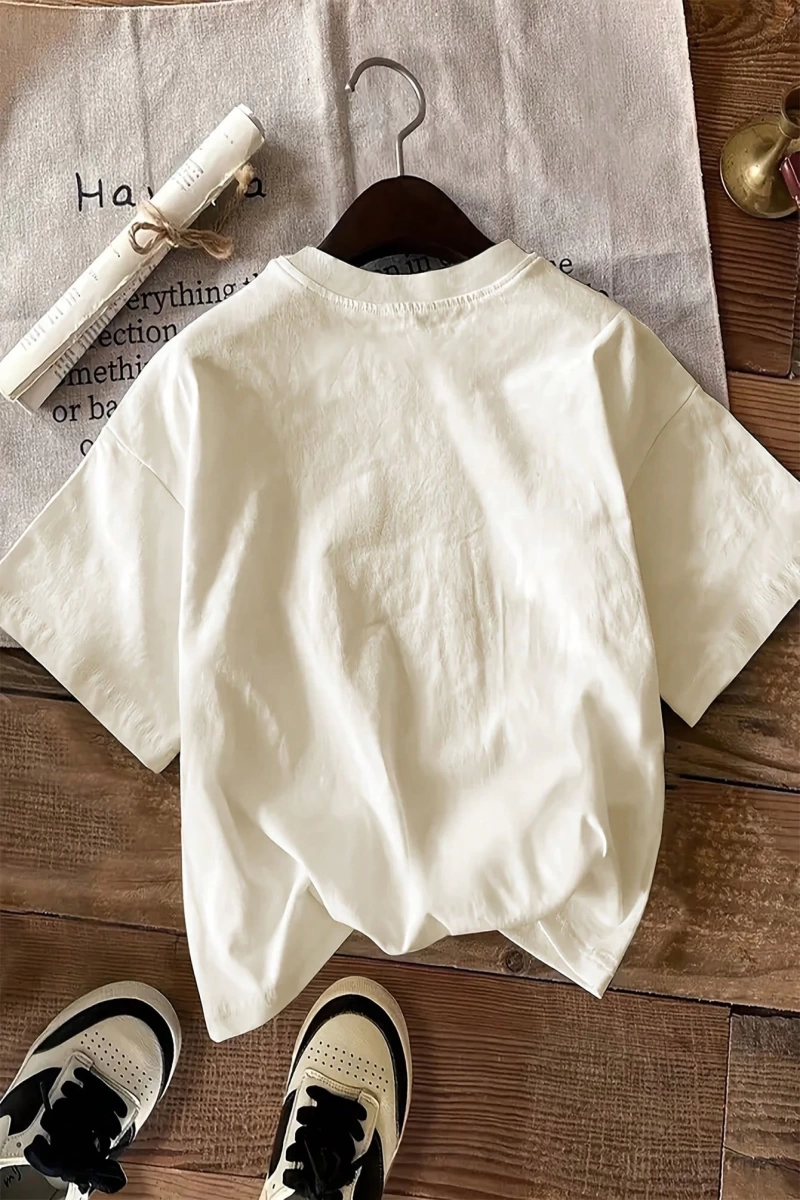 Rahat Çok Yönlü Minimalist Düz Renk Yuvarlak Yaka Kısa Kollu Tişört