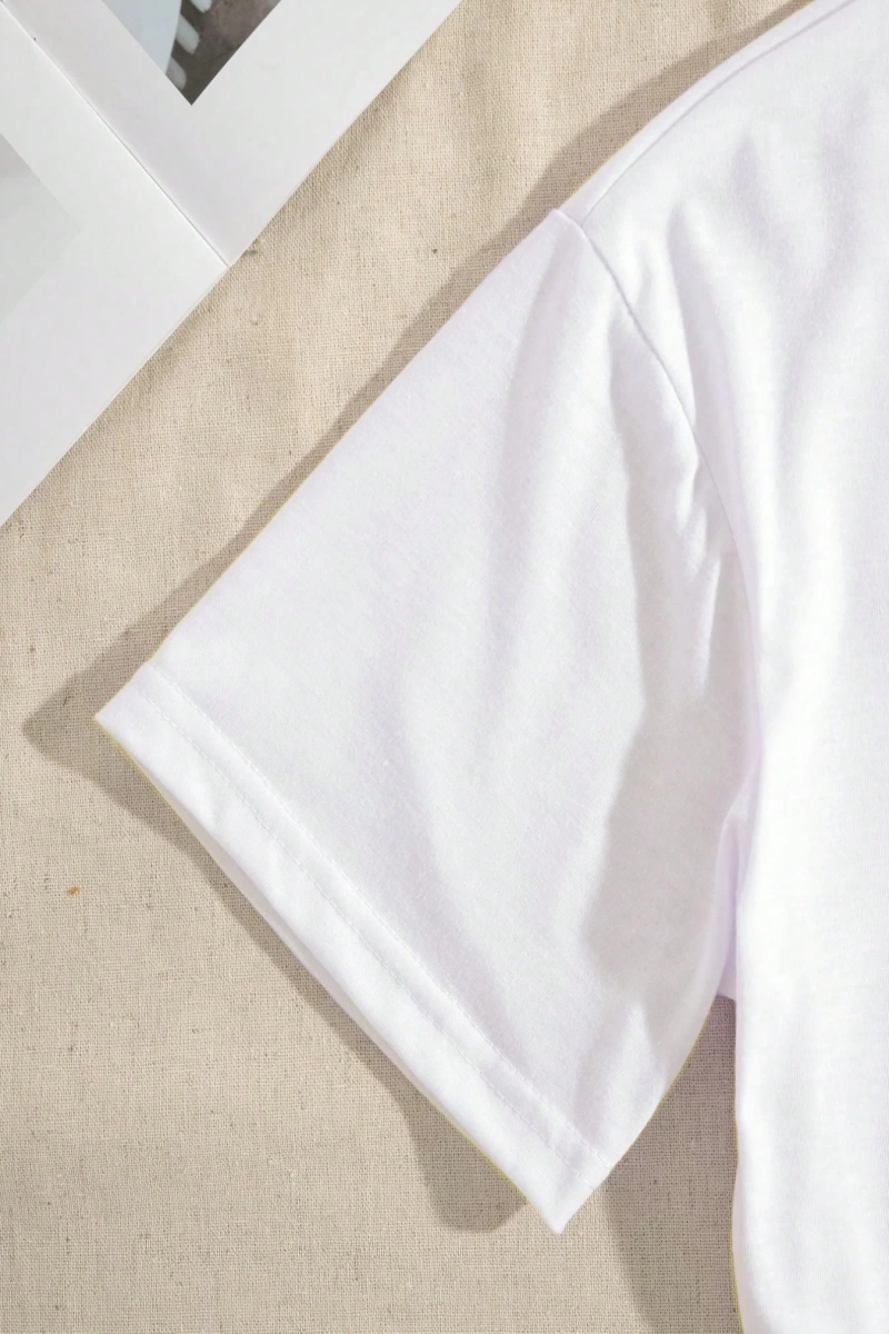 Rahat Çok Yönlü Minimalist Düz Renk Yuvarlak Yaka Kısa Kollu Tişört