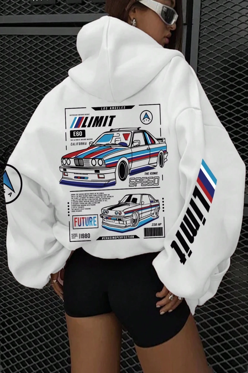 Rahat Fermuarlı Kapüşonlu Sweatshirt Araba Desenli ve Bağcıklı, Uzun Kollu Üstler Model 5190