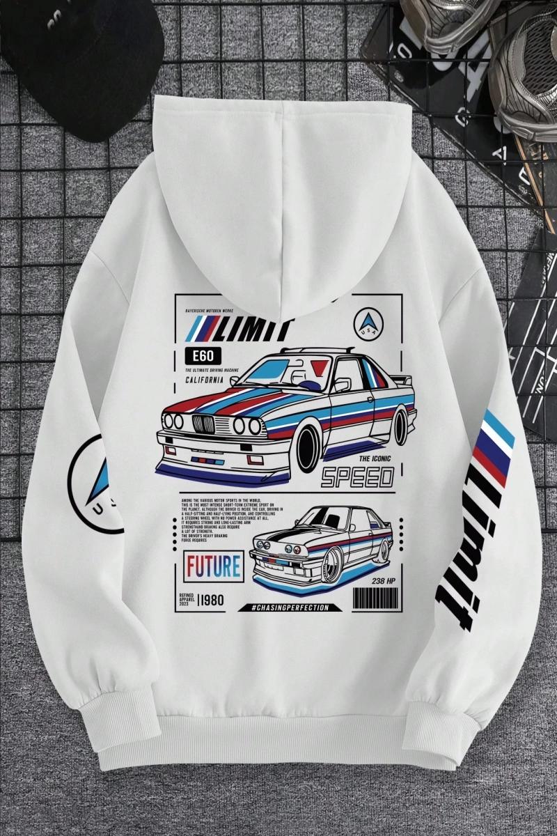 Rahat Fermuarlı Kapüşonlu Sweatshirt Araba Desenli ve Bağcıklı, Uzun Kollu Üstler Model 5190