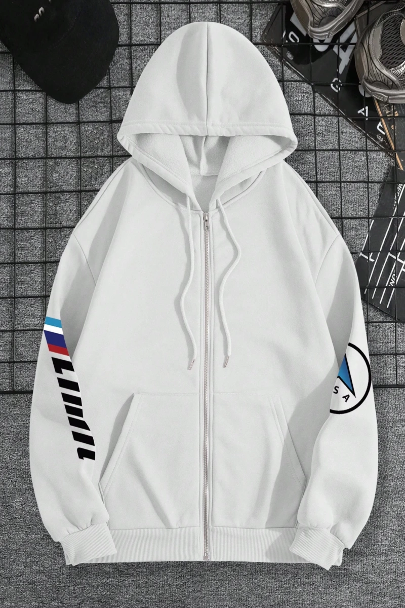 Rahat Fermuarlı Kapüşonlu Sweatshirt Araba Desenli ve Bağcıklı, Uzun Kollu Üstler Model 5190