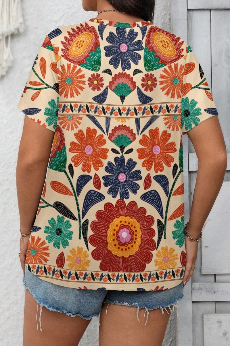 Rahat Minimalist Fiyonk Dekor Yuvarlak Yaka Kısa Kollu Fitted Büyük Beden Kadın Tişö