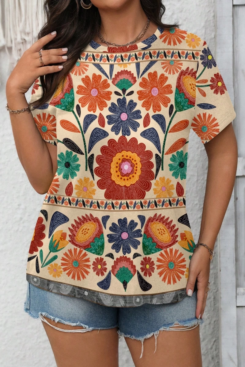 Rahat Minimalist Fiyonk Dekor Yuvarlak Yaka Kısa Kollu Fitted Büyük Beden Kadın Tişö
