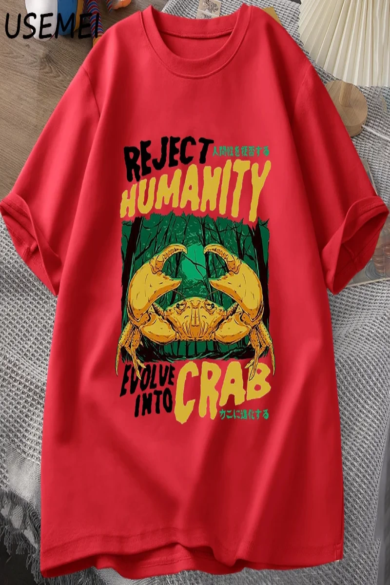 Reddetmek İnsanlık Yengeç T Shirt Korku Yengeç T-shirt Erkek Kadın Japon Tarzı Grafik Tees El 2873