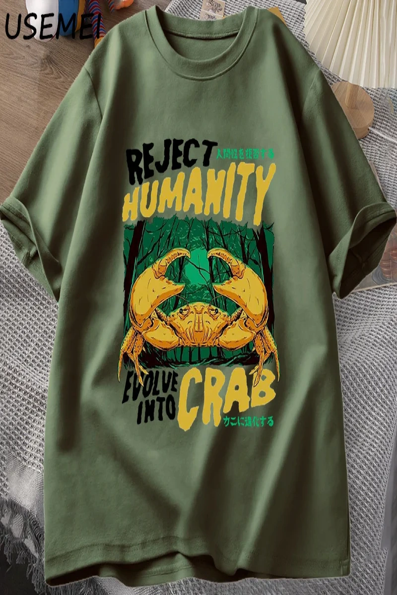 Reddetmek İnsanlık Yengeç T Shirt Korku Yengeç T-shirt Erkek Kadın Japon Tarzı Grafik Tees El 2873