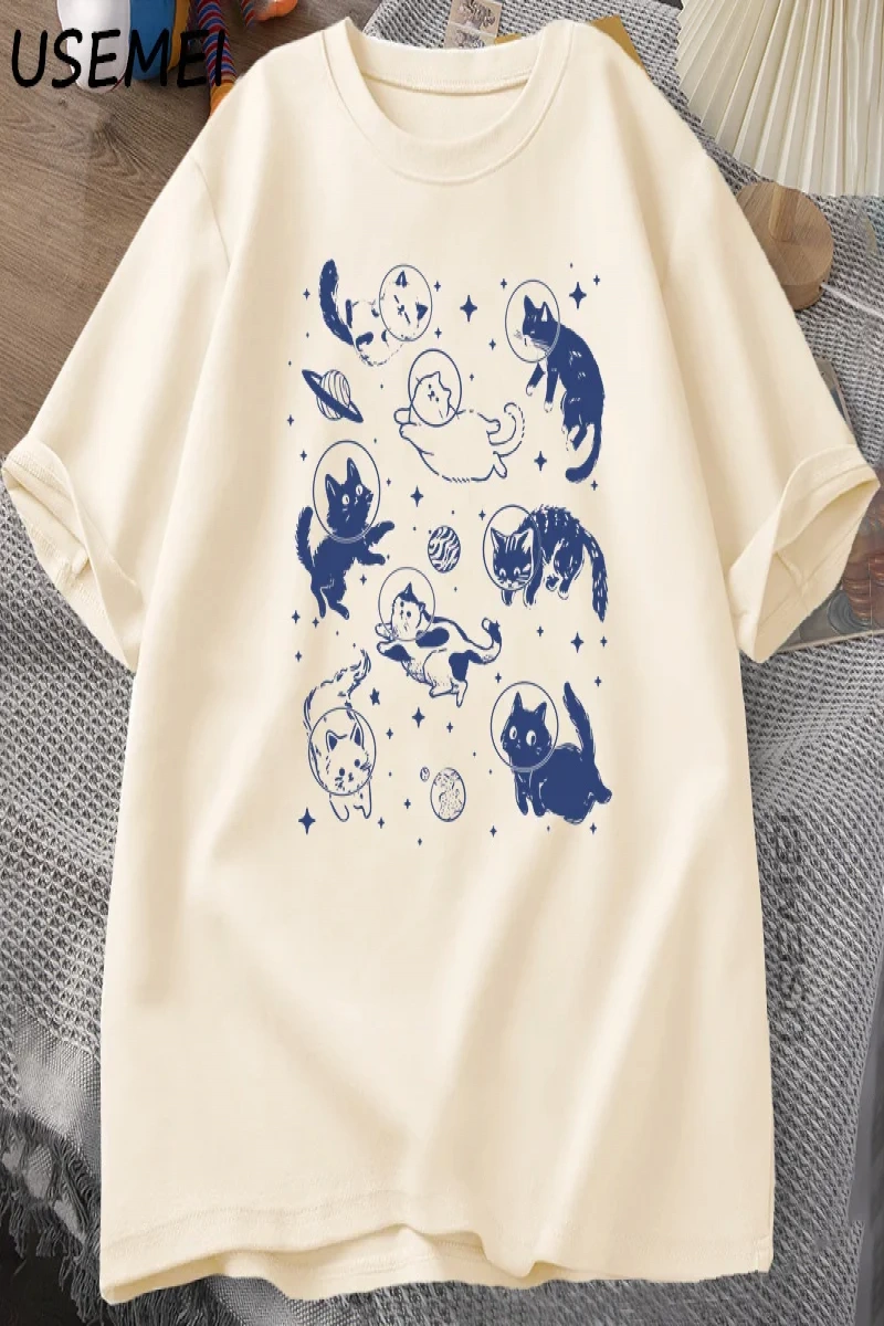 Retro Kediler Uzayda 90s Grafik T Shirt Vintage Astronot Kediler T-Shirt Komik Yavru Kedi Tsh 2864