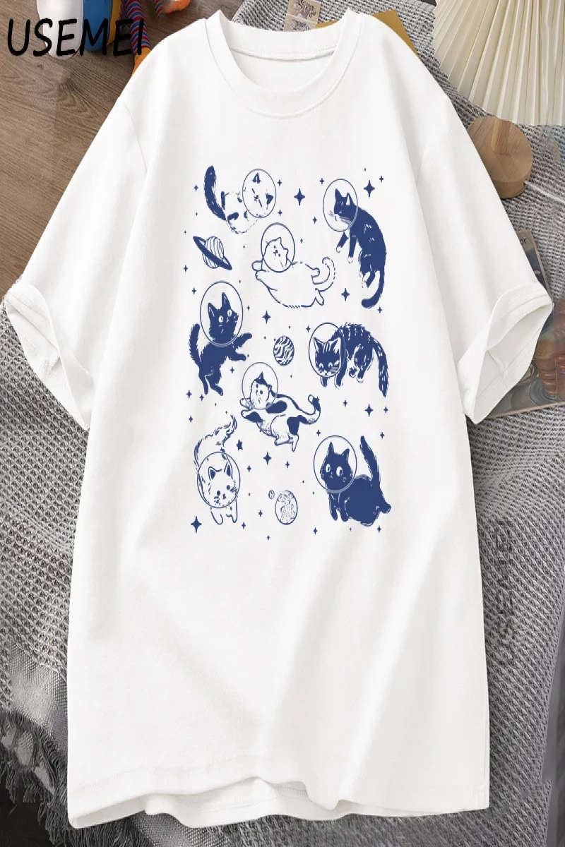 Retro Kediler Uzayda 90s Grafik T Shirt Vintage Astronot Kediler T-Shirt Komik Yavru Kedi Tsh 2864