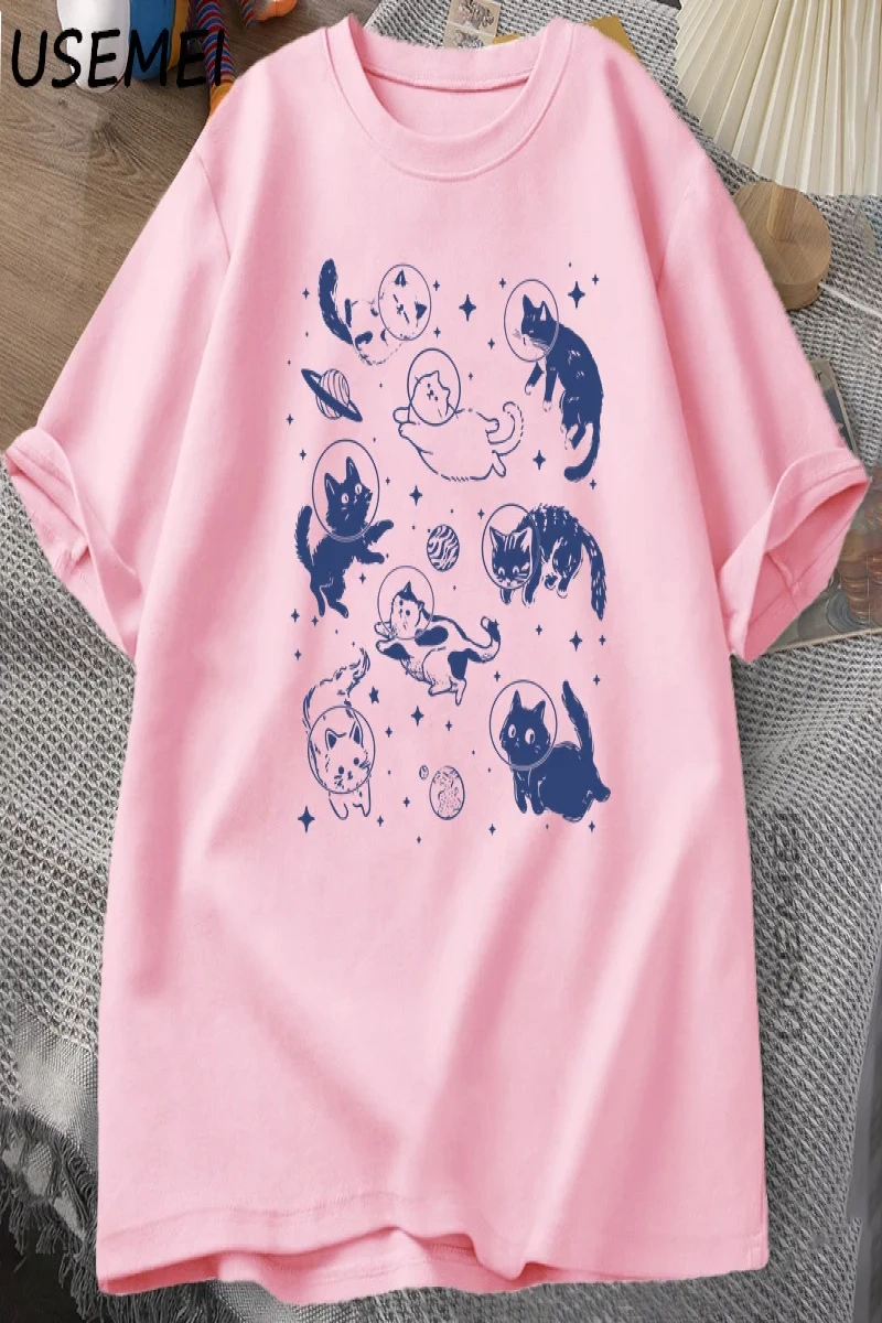 Retro Kediler Uzayda 90s Grafik T Shirt Vintage Astronot Kediler T-Shirt Komik Yavru Kedi Tsh 2864