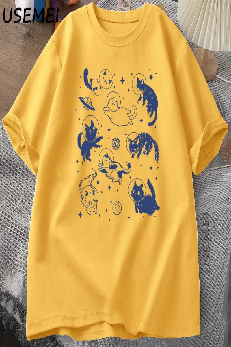 Retro Kediler Uzayda 90s Grafik T Shirt Vintage Astronot Kediler T-Shirt Komik Yavru Kedi Tsh 2864