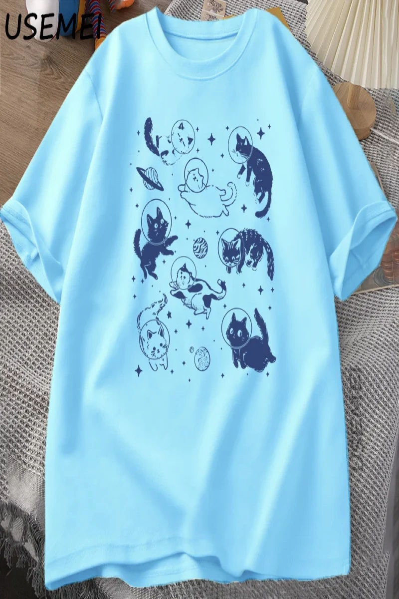 Retro Kediler Uzayda 90s Grafik T Shirt Vintage Astronot Kediler T-Shirt Komik Yavru Kedi Tsh 2864