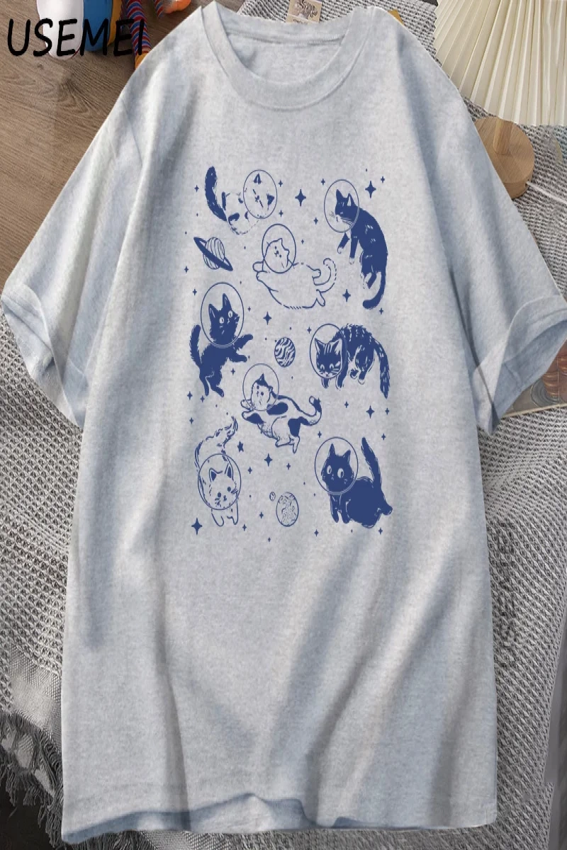 Retro Kediler Uzayda 90s Grafik T Shirt Vintage Astronot Kediler T-Shirt Komik Yavru Kedi Tsh 2864