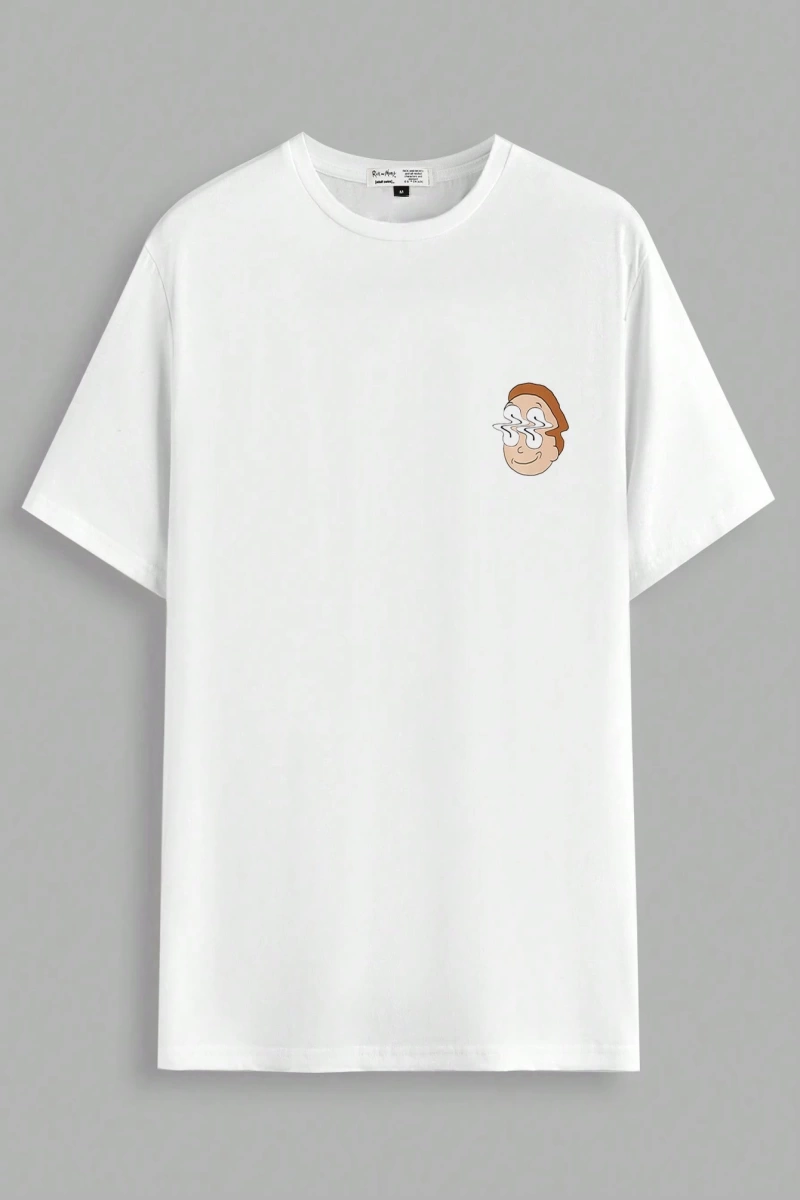 Rick and Morty X SHEIN Erkek Günlük Karikatür Karakter Baskılı Örme Kısa Kollu Beyaz Tişört,