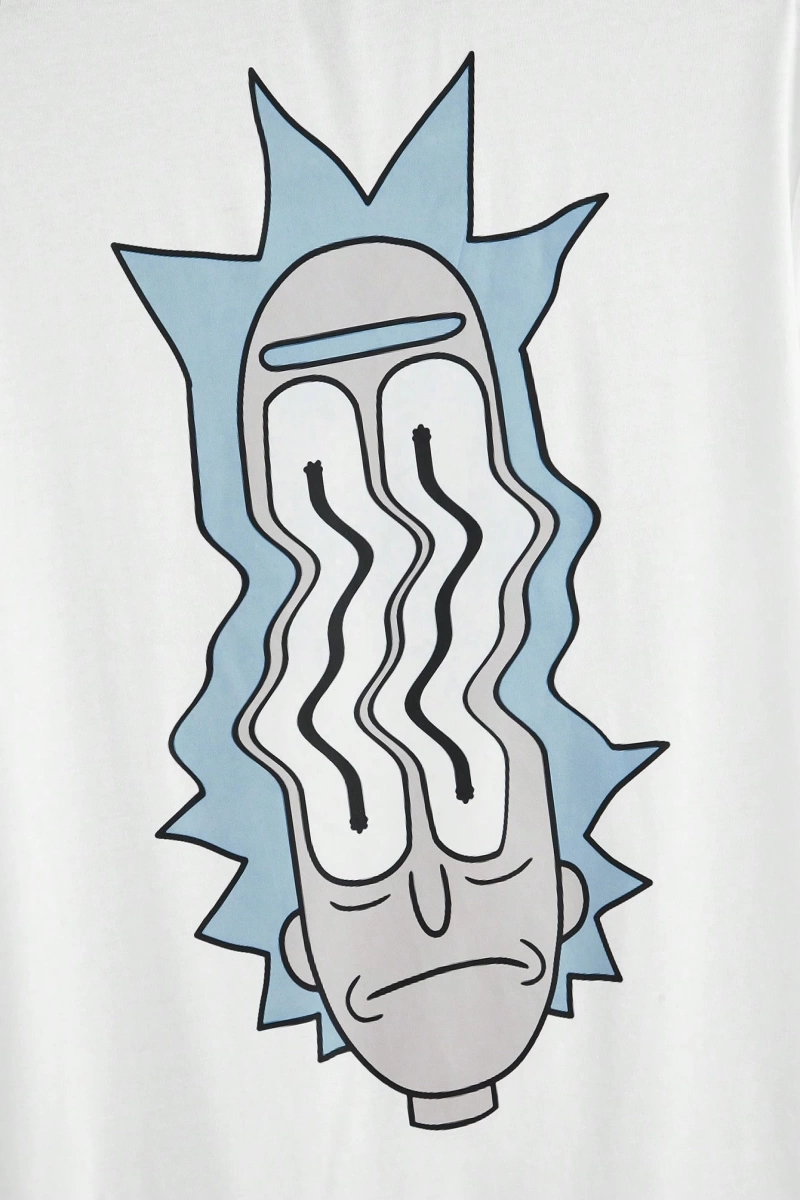 Rick and Morty X SHEIN Erkek Günlük Karikatür Karakter Baskılı Örme Kısa Kollu Beyaz Tişört,