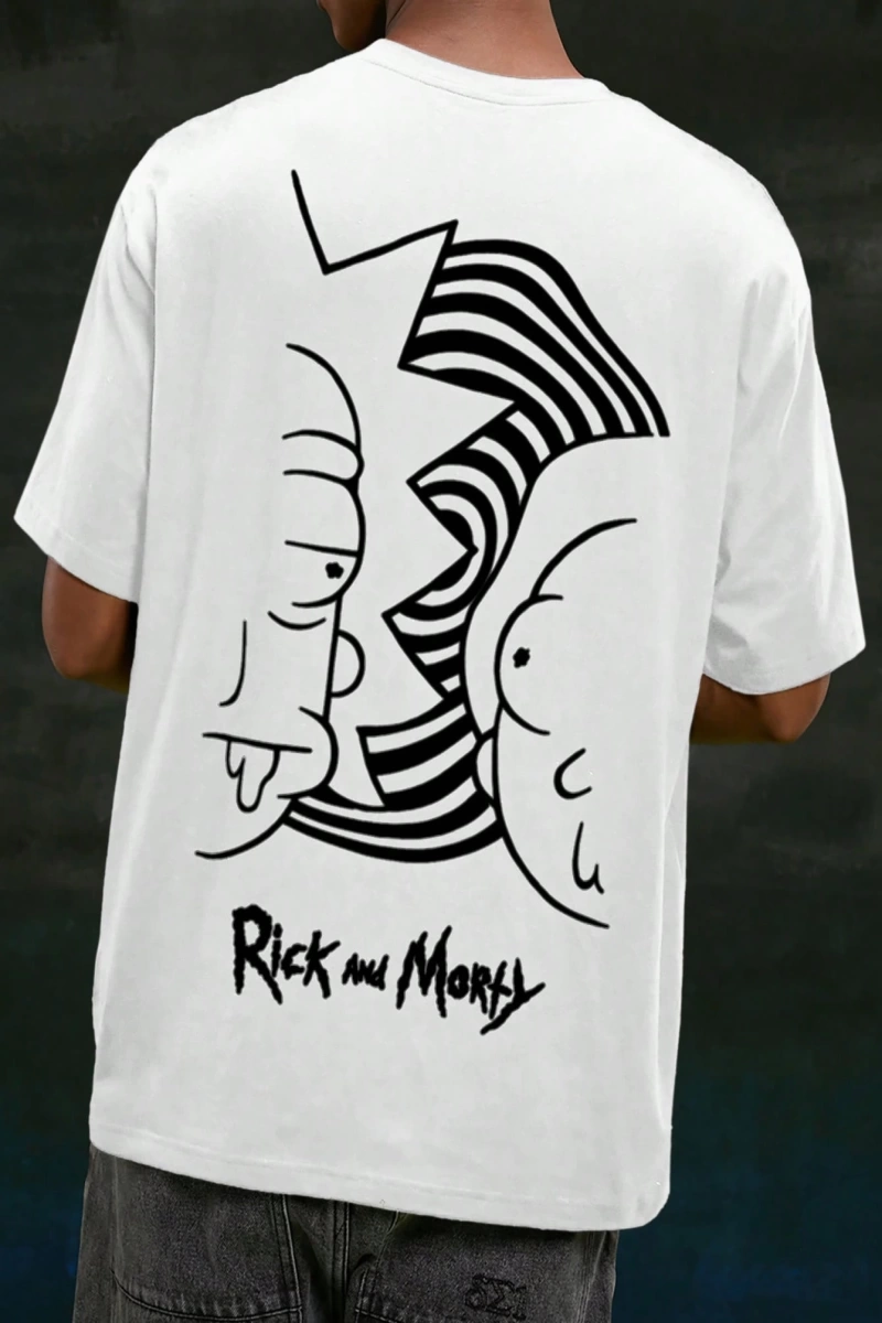 Rick and Morty X SHEIN Erkek Rahat Bol Örgü Figür Grafik Siyah Kısa Kollu Tişört