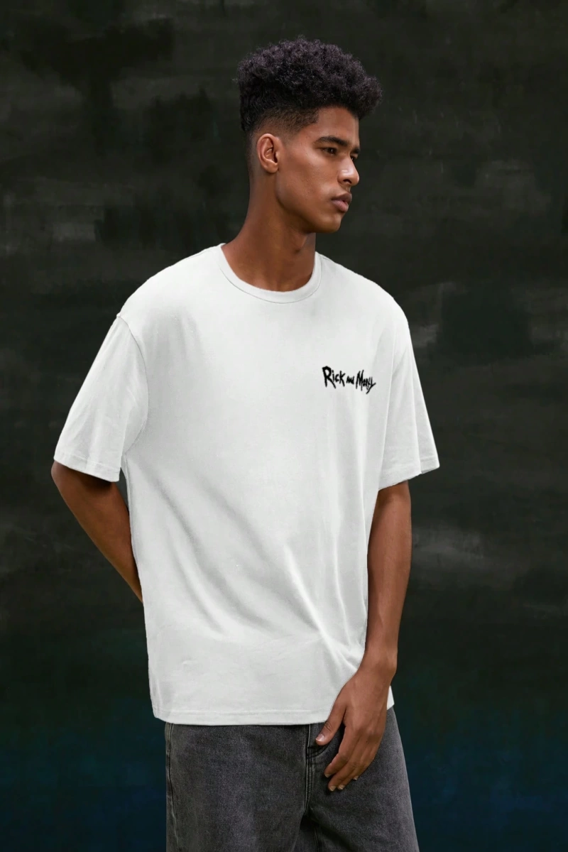 Rick and Morty X SHEIN Erkek Rahat Bol Örgü Figür Grafik Siyah Kısa Kollu Tişört