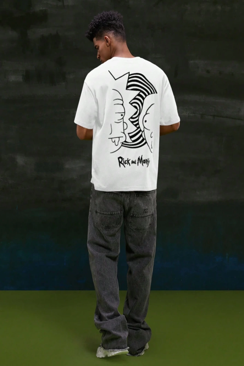 Rick and Morty X SHEIN Erkek Rahat Bol Örgü Figür Grafik Siyah Kısa Kollu Tişört