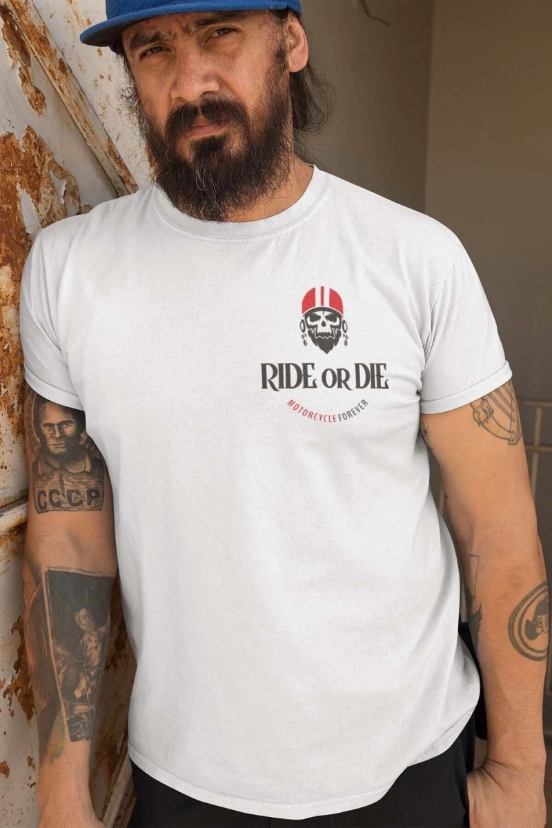 Ride or Die Motorsiklet Chopper Custom Kaligrafi Tipografi Süprem Pamuklu Tişört BRL-TS-0200