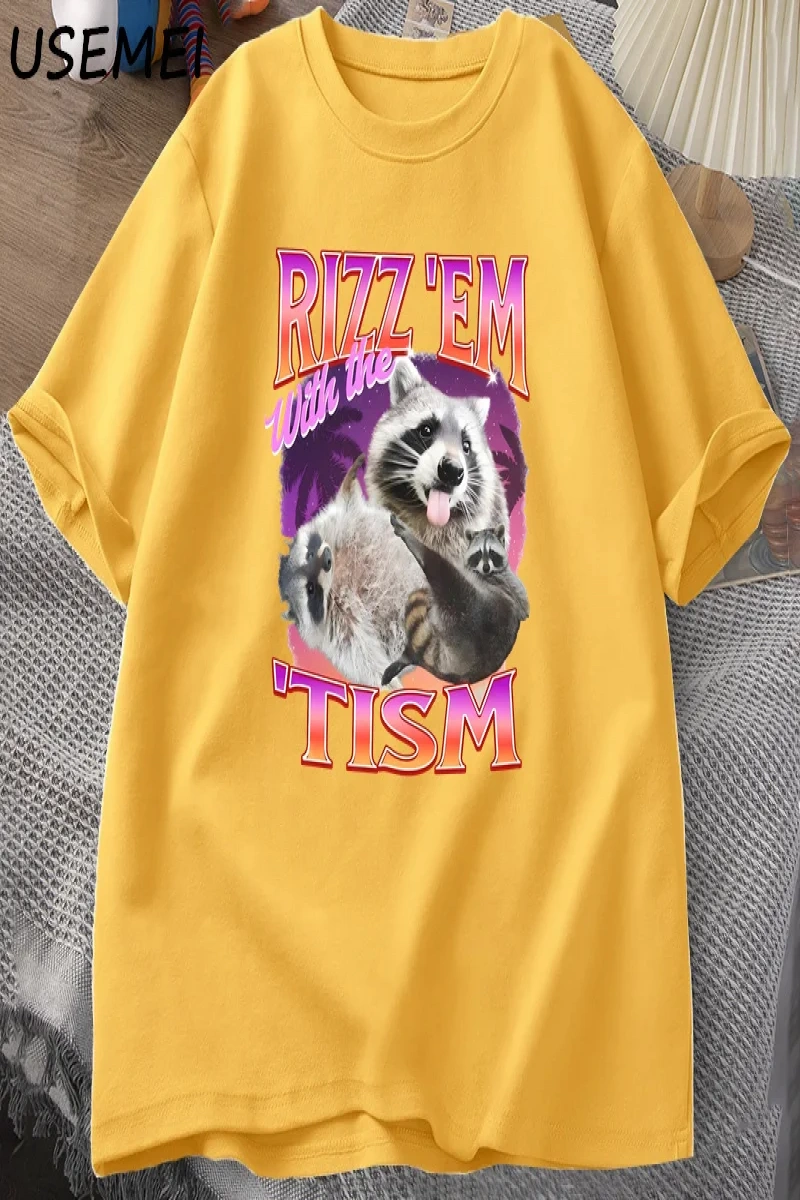 Rizz Em Tism ile Retro tişört adam komik rakun grafik T-Shirt Unisex Opossum T Shirt kadın er 2992
