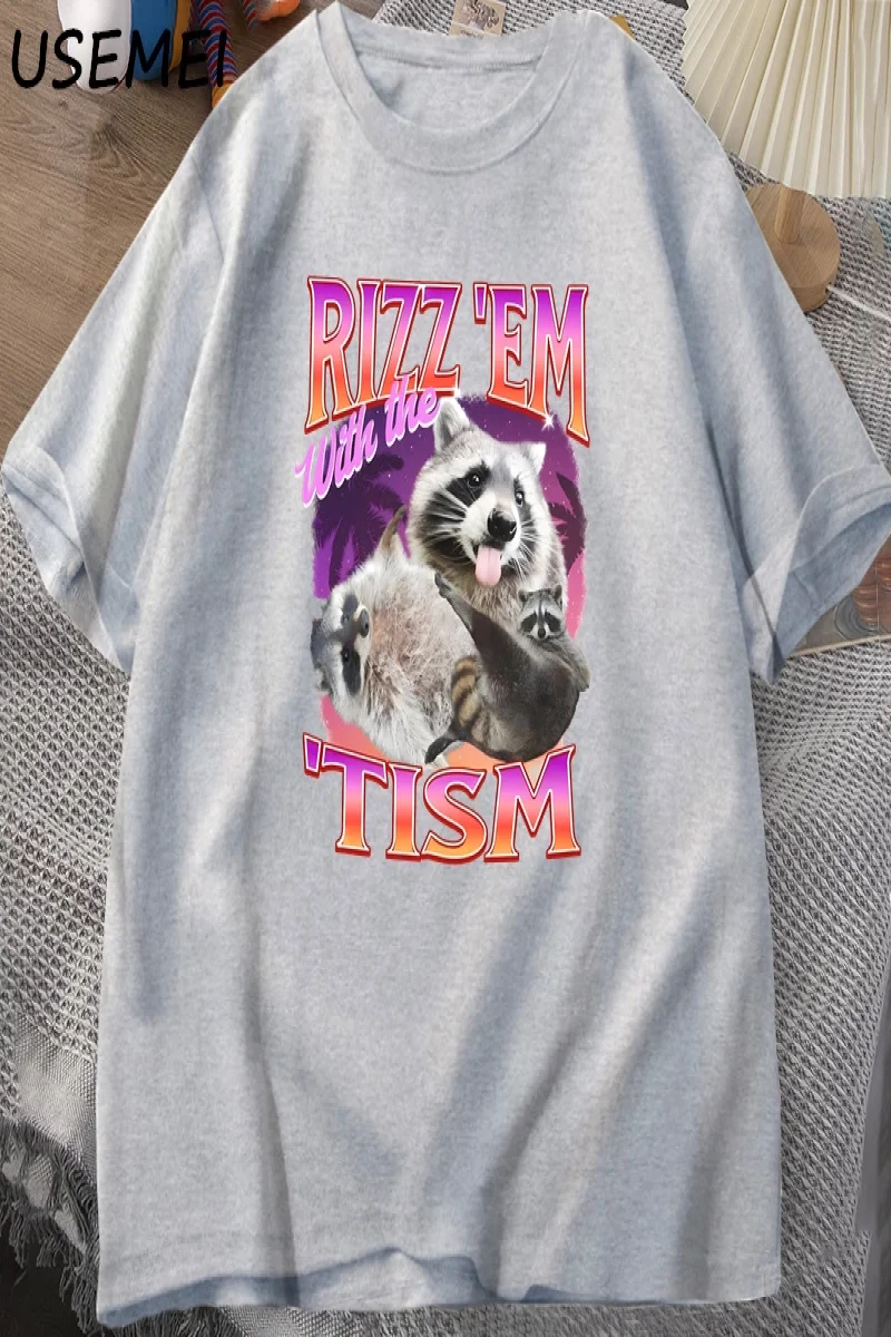 Rizz Em Tism ile Retro tişört adam komik rakun grafik T-Shirt Unisex Opossum T Shirt kadın er 2992