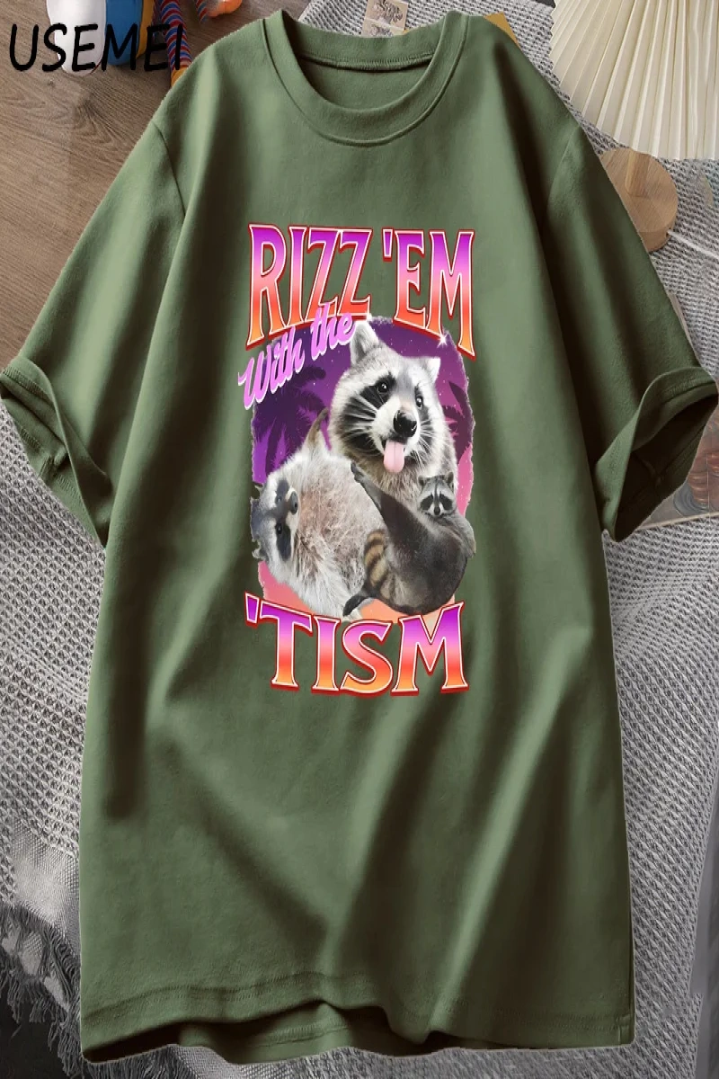 Rizz Em Tism ile Retro tişört adam komik rakun grafik T-Shirt Unisex Opossum T Shirt kadın er 2992