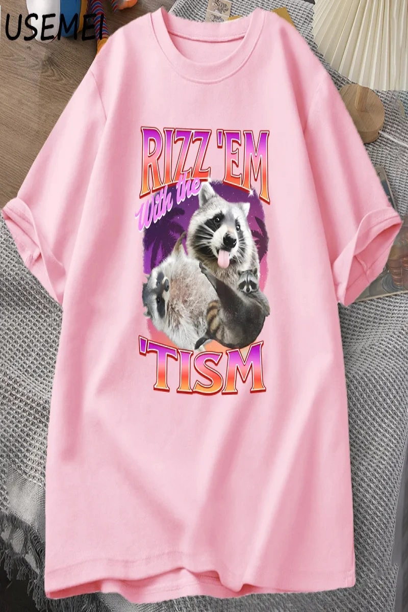 Rizz Em Tism ile Retro tişört adam komik rakun grafik T-Shirt Unisex Opossum T Shirt kadın er 2992