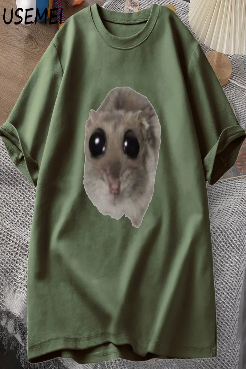 Sad Hamster T Shirt Komik Sevimli Kedi Hamster Meme Trend T-shirt Erkekler Kadınlar için Pamu 2936