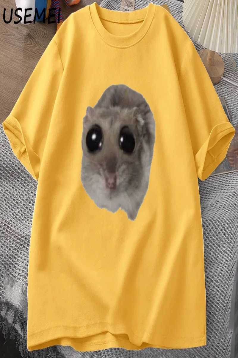 Sad Hamster T Shirt Komik Sevimli Kedi Hamster Meme Trend T-shirt Erkekler Kadınlar için Pamu 2936