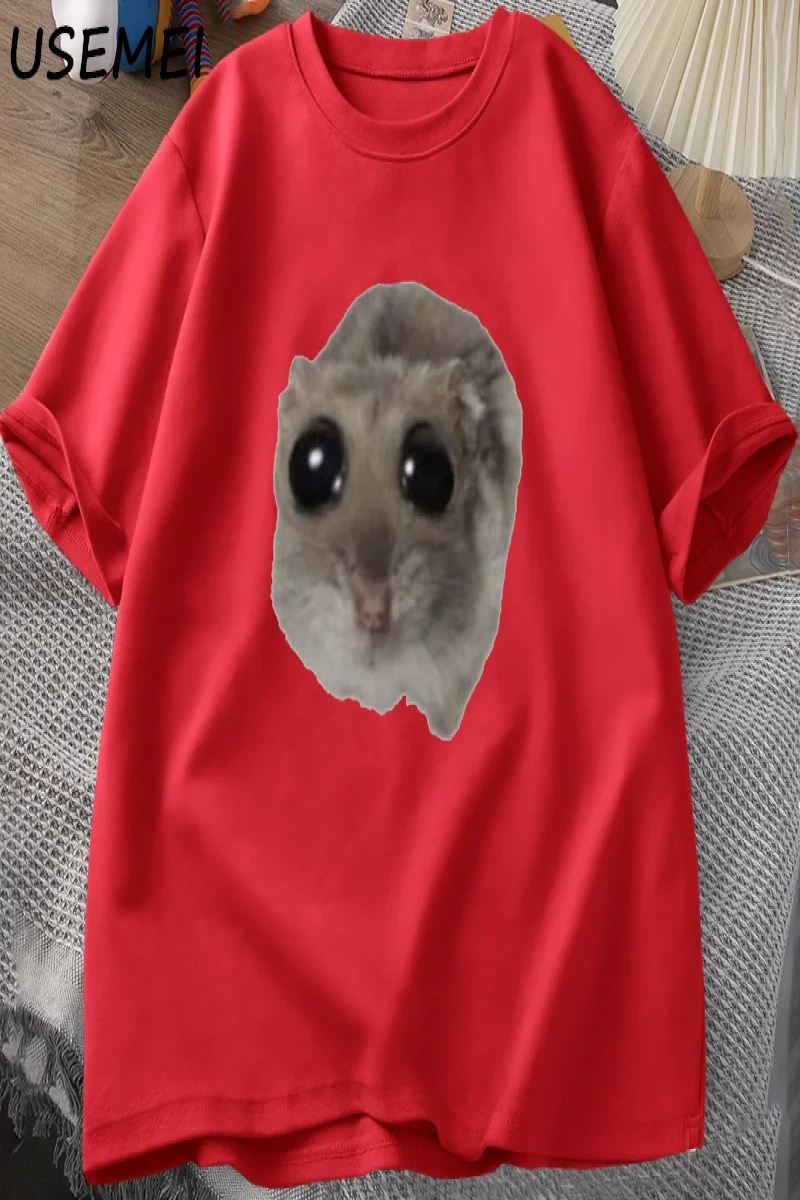 Sad Hamster T Shirt Komik Sevimli Kedi Hamster Meme Trend T-shirt Erkekler Kadınlar için Pamu 2936