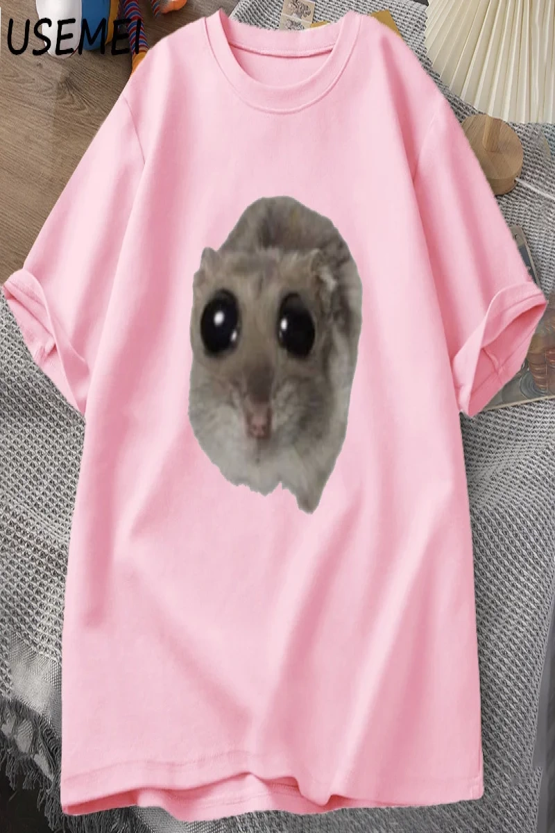 Sad Hamster T Shirt Komik Sevimli Kedi Hamster Meme Trend T-shirt Erkekler Kadınlar için Pamu 2936