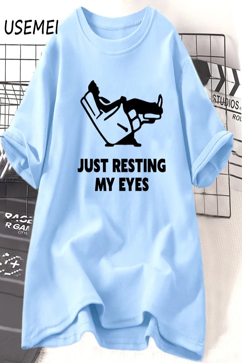 Sadece Gözlerimi Dinlenme TKomik Yorgun Baba Baba Erkek T-Shirt Yaz Pamuk Kısa Kollu  3055