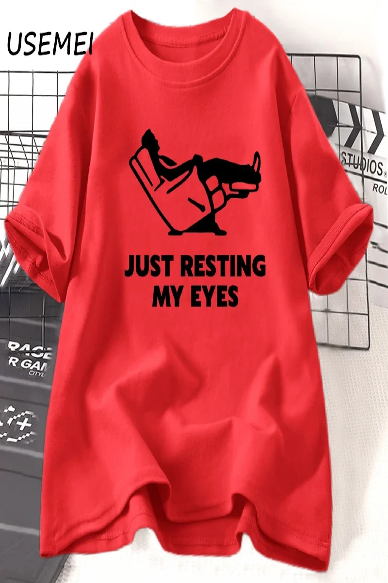 Sadece Gözlerimi Dinlenme TKomik Yorgun Baba Baba Erkek T-Shirt Yaz Pamuk Kısa Kollu  3055