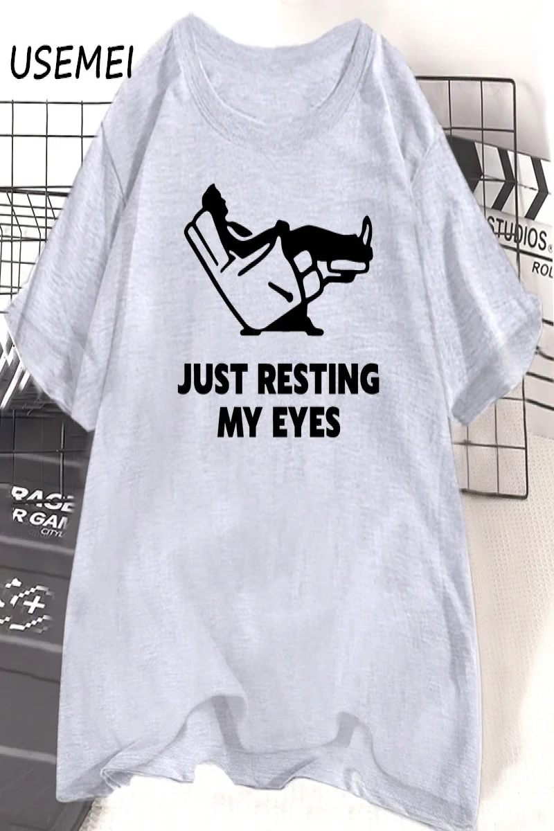 Sadece Gözlerimi Dinlenme TKomik Yorgun Baba Baba Erkek T-Shirt Yaz Pamuk Kısa Kollu  3055
