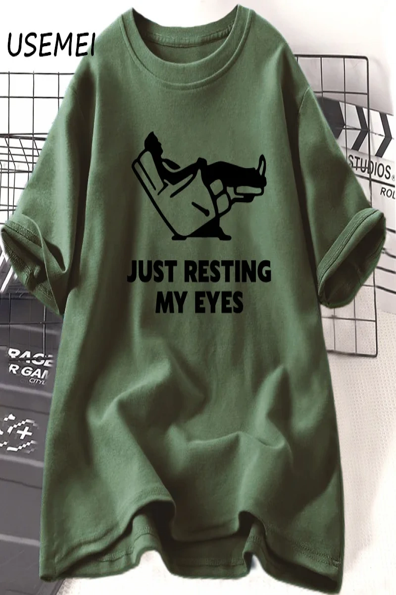 Sadece Gözlerimi Dinlenme TKomik Yorgun Baba Baba Erkek T-Shirt Yaz Pamuk Kısa Kollu  3055
