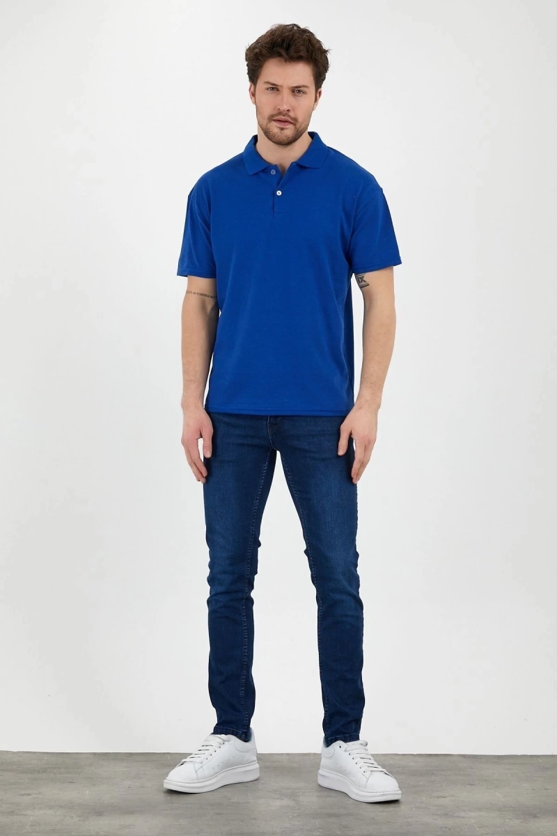 Saks Mavi Dar/slim Fitt Polo Yaka Tshirt
