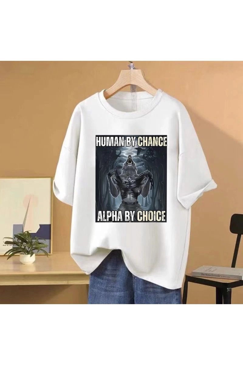 Şans eseri yeni insan alfa seçim kurt komik Meme T shirt kadın erkek pamuk Vintage gevşek kıs