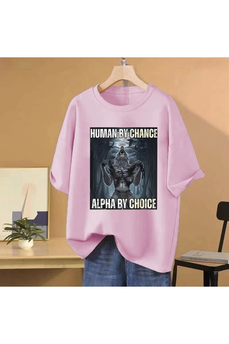 Şans eseri yeni insan alfa seçim kurt komik Meme T shirt kadın erkek pamuk Vintage gevşek kıs
