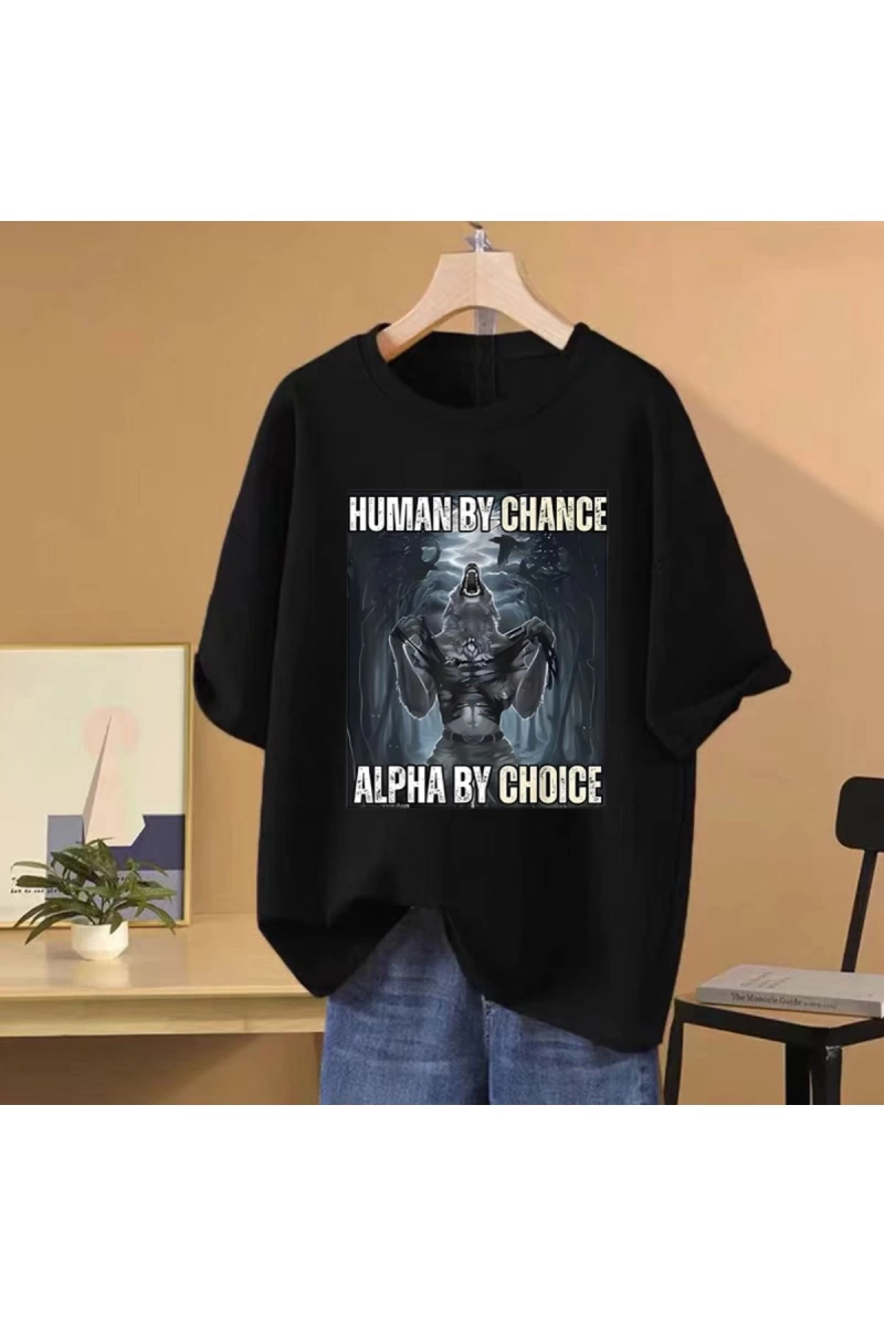 Şans eseri yeni insan alfa seçim kurt komik Meme T shirt kadın erkek pamuk Vintage gevşek kıs