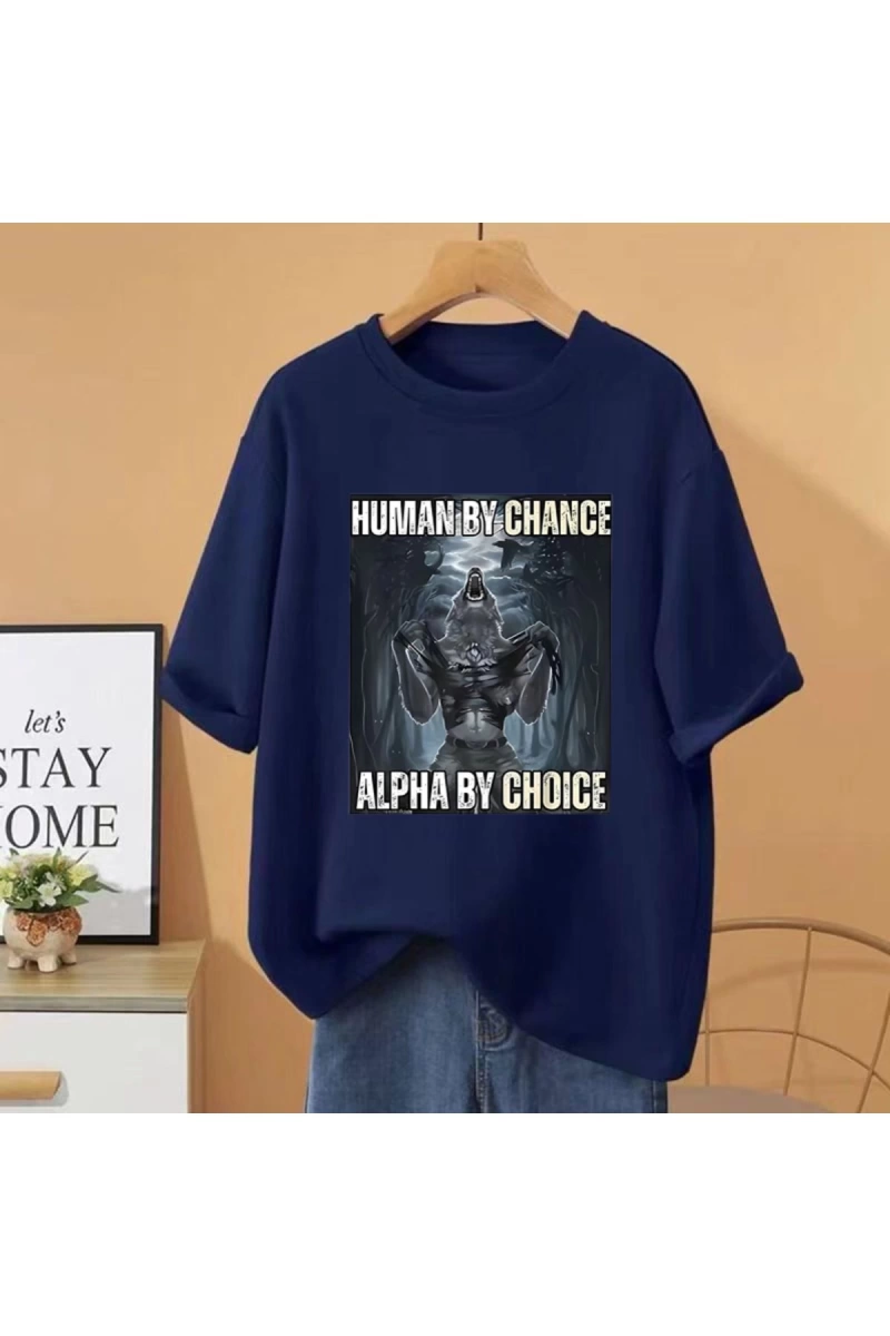 Şans eseri yeni insan alfa seçim kurt komik Meme T shirt kadın erkek pamuk Vintage gevşek kıs